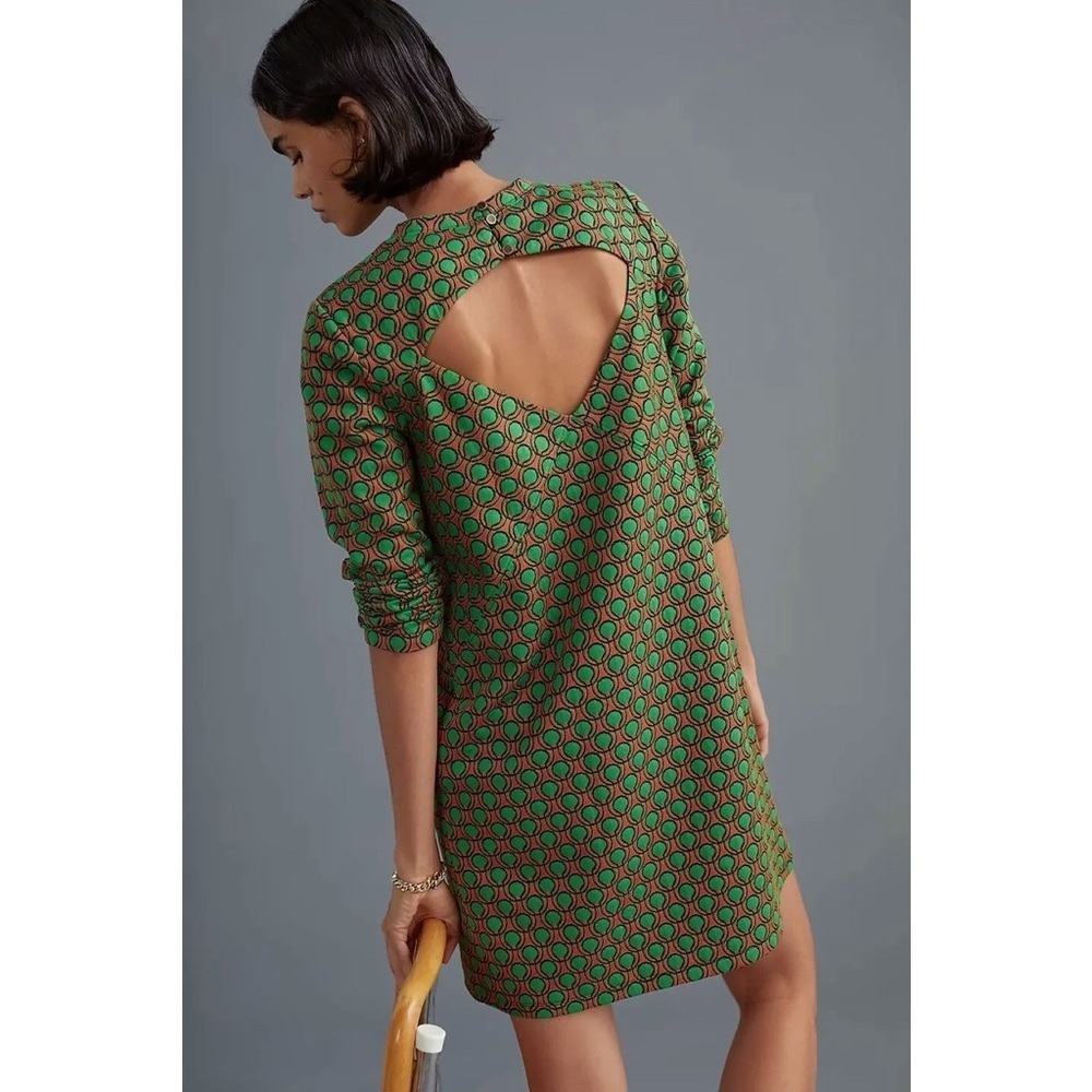 Maeve • Anthropologie Jacquard Shift Mini Dress green orange dots retro mod - Picture 10 of 14